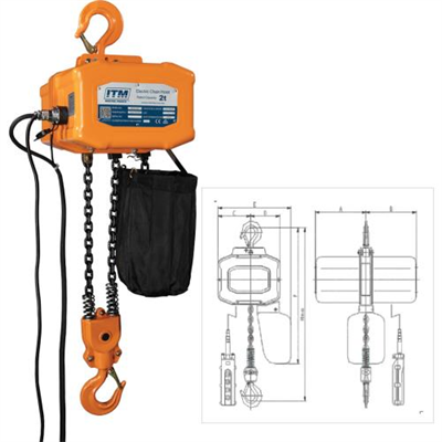 ITM 240V Electric Hoist-2 Ton-3 Meter Lift