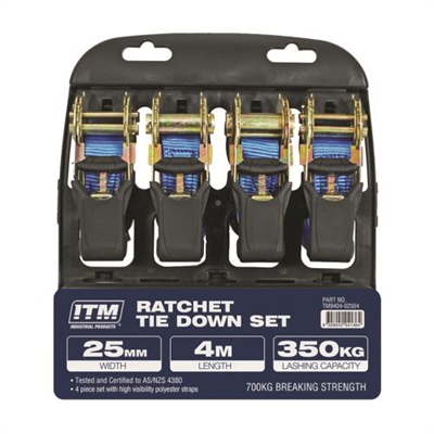 ITM Ratchet Strap-4 Pack-25mm Width-4M Length 350kg