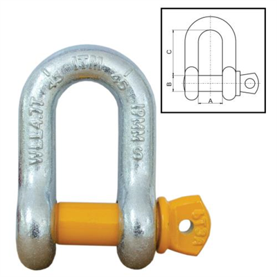 ITM Dee Shackle-Yellow Pin GS Screw Pin-0.75 Ton-8mm Body