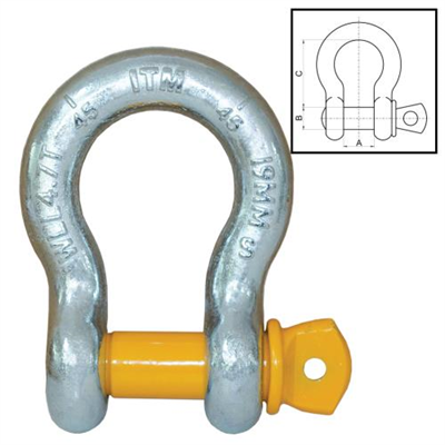 ITM Bow Shackle-Yellow Pin GS Screw Pin-3.2 Ton-16mm Body