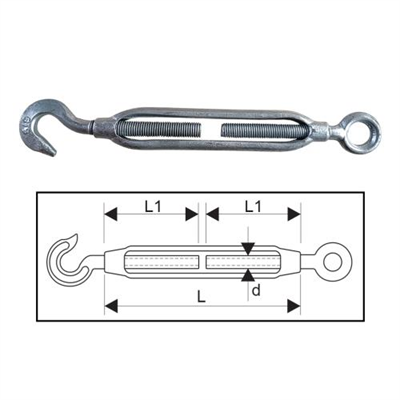 ITM Turnbuckle-Galvanised Commercial-Hook & Eye-8mm