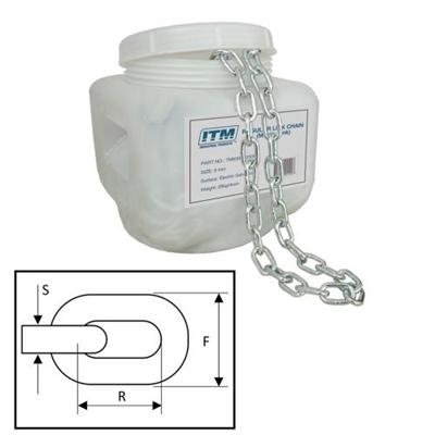 ITM Regular Link Chain-Electric Galv-25kg Drum-3mm Body