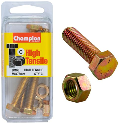 Champion M8 x 75 Set Screw & Nut - GR8.8