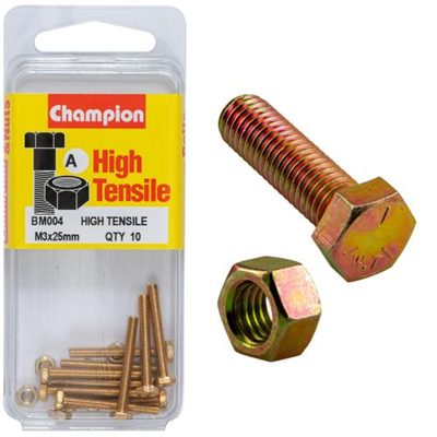Champion Hex Set Screw High Tensile M3x25mm Grade 8.8 - 10pk